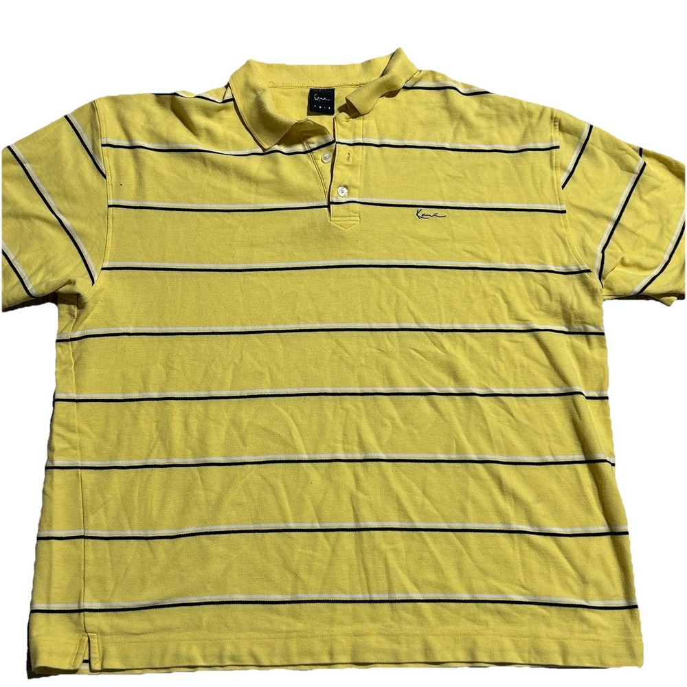 Y2K Karl Kani Gold Polo Shirt Yellow Striped Men's 4X Hip Hop‎ Streetwear